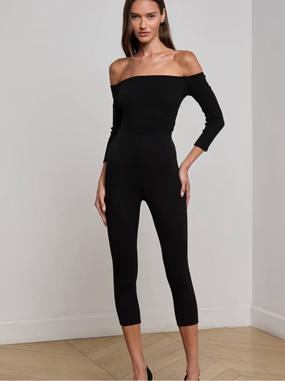 L'AGENCE Black Off-The-Shoulder Ribbed Bodysuit - Picture 6 of 12